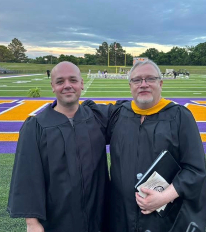 John Orman at graduation ceremony with fellow Maury Co. EA member and high school English David Walker. "David is my mentor and a great colleague," Orman says. 